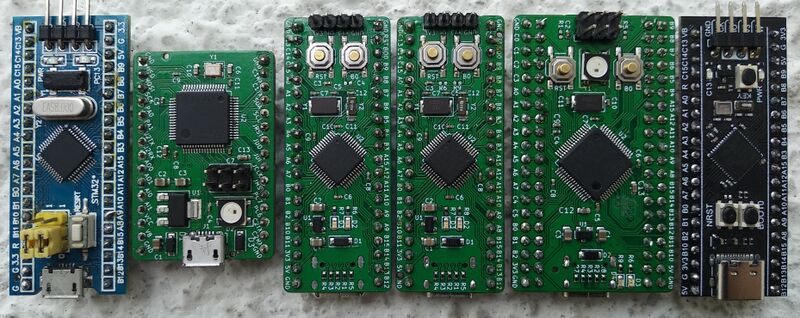 Random collection of STM32 Development Boards - some bought and some home made